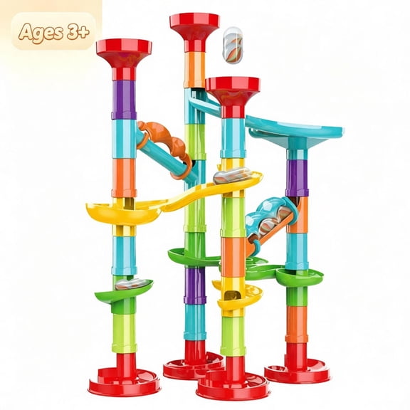 Marble Run for Kids Ages 3-8+, STEM Educational Building Blocks Toy, Marble Track Maze Game with Ramps & Stackable Towers, DIY Race Track Set for Toddlers Boys & Girls Birthday Gifts