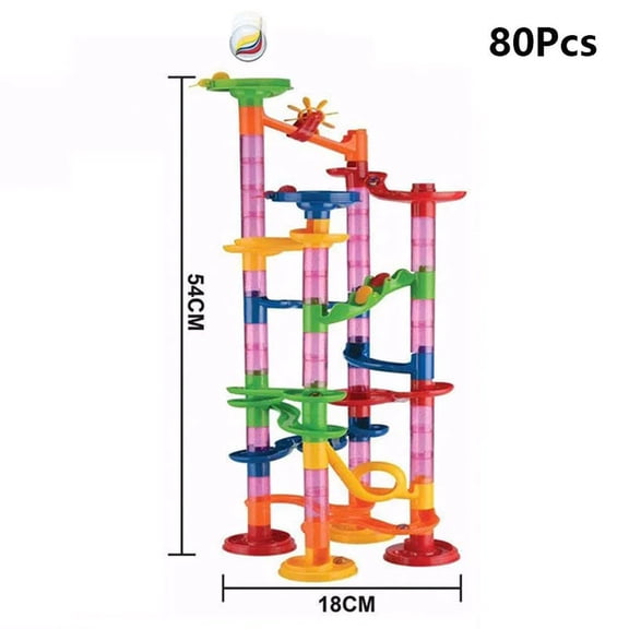 Marble Run Race Track Building Blocks, Plastic DIY 3D Maze Ball Roller Toy, Creative Construction Coaster Set Gift for Kids Boys Girls