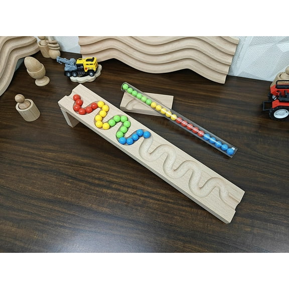 Marble Run Track, LONG TRACK, , Marble Race , Marble Run Race Wooden Plate, Light weight Toy, Montessori Pack of 1 Track+Pipe+marbles