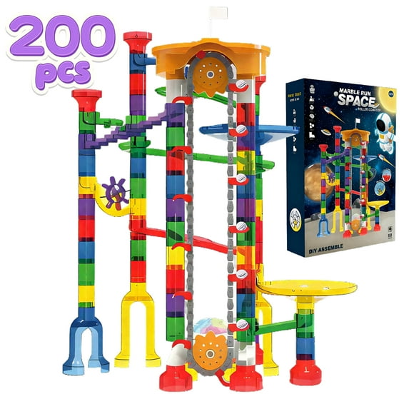 KOPPOP 200 Pcs Marble Run with Motorized Elevator, Construction Building Blocks STEM Educational Toy for Kids Ages 4-8