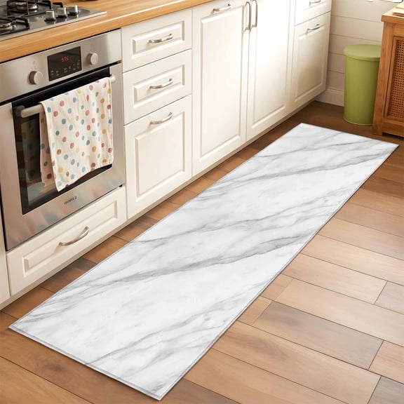 Marble Runner Rug 2x6 FT, Non Slip Hallway Carpet, Modern Grey White Rock Monochrome Simple Washable Soft Floor Carpet Throw Runner Carpet Long Rug for Entryway Kitchen Bedside Sliding Door