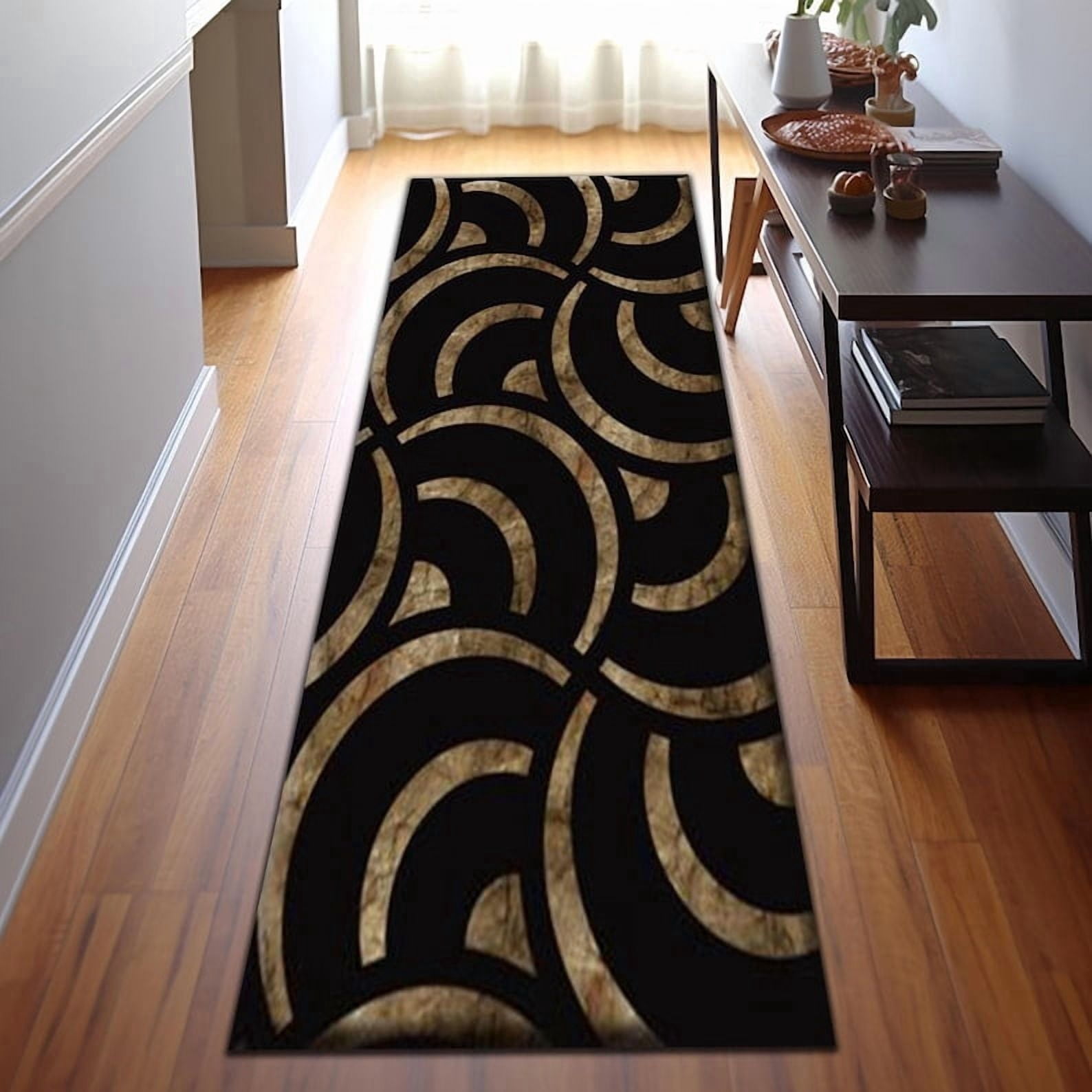 Marble Runner Rug, Luxury Black Gold Runner Rug, Modern Geometric Hallway Rug, Elegant Entryway Rug, Corridor Rug, Washable Rug, Floor Rug 60x18in/5x1.5ft