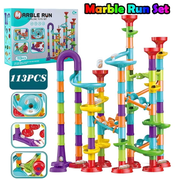 Marble Runs for Kids, 113 Pcs Marble Run Race Coaster Set, Marble Tracks Learning Toy Construction Building Blocks Set, Coaster Maze DIY Toys for Kids