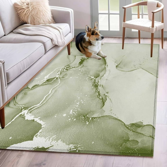 Marble Sage Green Area Rug 3x5 Washable Rug Non Slip Modern Abstract Ink Painting Luxury Large Area Rug Indoor Floor Carpet for Entryway Bedroom Kitchen Living Room Home Office Dining Room Nursery