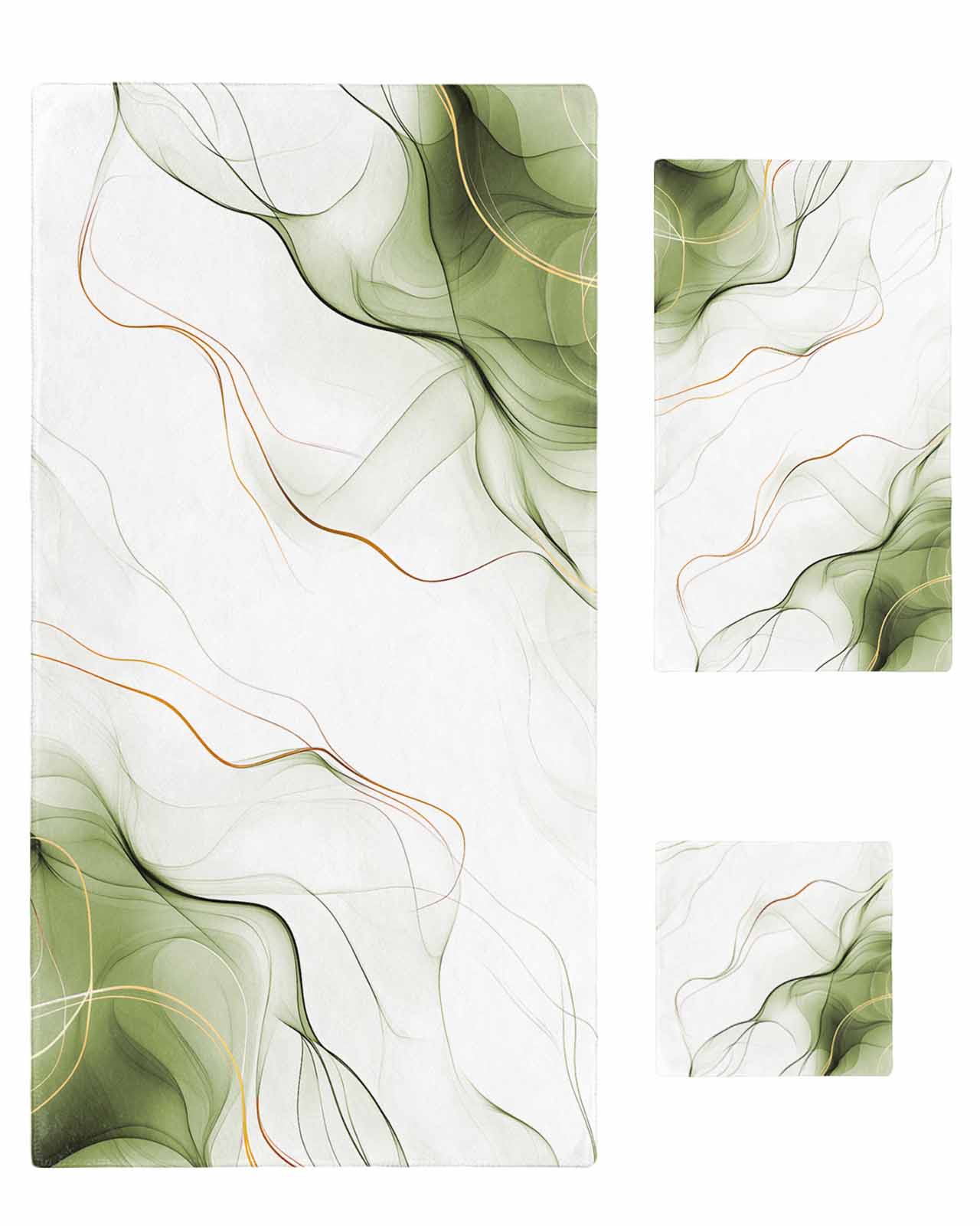 Marble Sage Green Bath Towels for Bathroom Set,Luxury Microfiber Towels Gifts for Women,Beach Kitchen Hand Hair Face Towel and Dish Washcloth,Gold White Modern Gradient Ocean Wavy Towels+Set