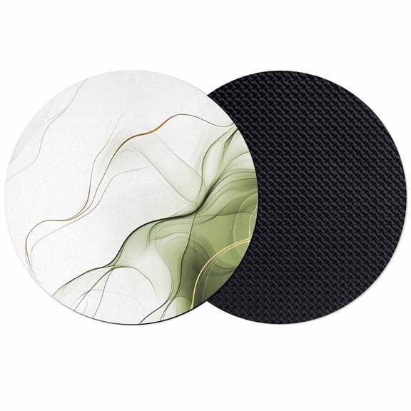 Marble Sage Green Coasters Set of 2, Gold White Modern Gradient Ocean Wavy Absorbent Coasters for Drinks, Coaster for Bar Office Dining Coffee Table Accessories Decor, Non Slip Round Desk Coaster