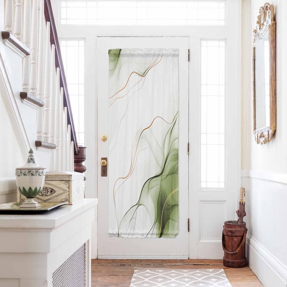 Marble Sage Green Door Curtains for Door Window, French Sidelight Front Back Door Curtains With Tieback, Gold White Modern Gradient Ocean Wavy Kitchen Rod Pocket Drapes Panel, 25"x72"