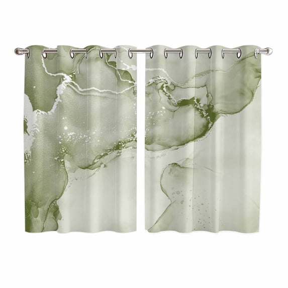 Marble Sage Green Kitchen Curtains 72 Inch Length, Modern Abstract Ink Painting Luxury Grommet Top Bedroom Living Room Curtains, Light Filtering Cafe Curtain Drapes 2 Panels Set 104''x72''