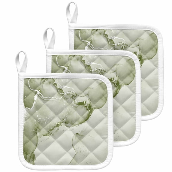 Marble Sage Green Pot Holders for Kitchen Heatproof Potholder, 3 Pack Modern Abstract Ink Painting Luxury Hot Pads Multipurpose Oven Pads Cloth Potholders Trivet for Cooking Baking