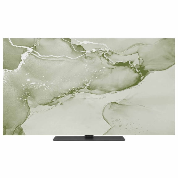 Marble Sage Green TV Dust Cover,Stretchable TV Screen Desktop Computer Protector Cover,Modern Abstract Ink Painting Luxury Television Dustproof Slipcover for 19–24 Inch Flat or Curved TVs