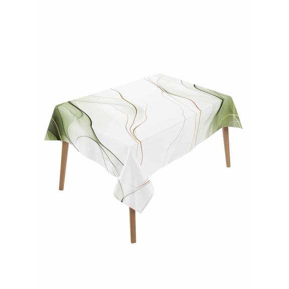 Marble Sage Green Table Cloth, Gold White Modern Gradient Ocean Wavy Waterproof Tablecloth for Rectangle Tables, Reusable Washable Fabric Table Cover for Restaurant Kitchen Dining Tables 60"x102"