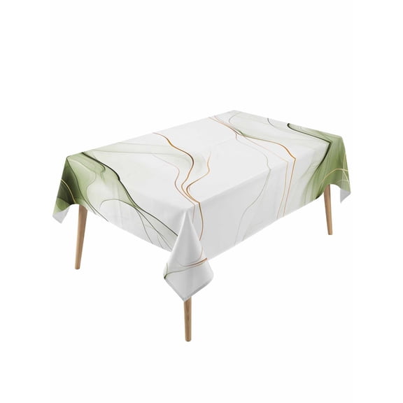 Marble Sage Green Table Cloth, Gold White Modern Gradient Ocean Wavy Waterproof Tablecloth for Rectangle Tables, Reusable Washable Fabric Table Cover for Restaurant Kitchen Dining Tables 60"x120"