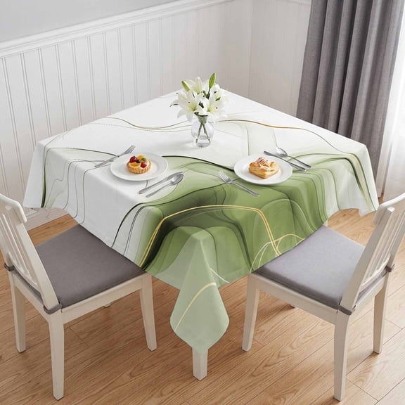 Marble Sage Green Table Cloth Waterproof Tablecloths, Gold White Modern Gradient Ocean Wavy Tablecloth Dining Table Cover for Kitchen Party Tabletop Outdoor, Square Tablecloth 54x54 Inch