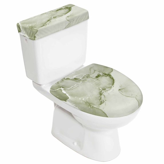 Marble Sage Green Toilet Lid Cover and Tank Cover Set, Marble Sage Green 2pc Stretch Toilet Lid Seat Covers for Bathroom Washable Protector with Elastic Edge for Standard & Elongated Toilets