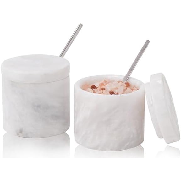 Marble Salt Cellar 3 Inch White Salt and Pepper Shakers Set for Kitchen, Salt Containers for Countertop, Sugar Bowl With Lid, Salt Holder, Spice Jars for Seasoning Storage, Salt Box