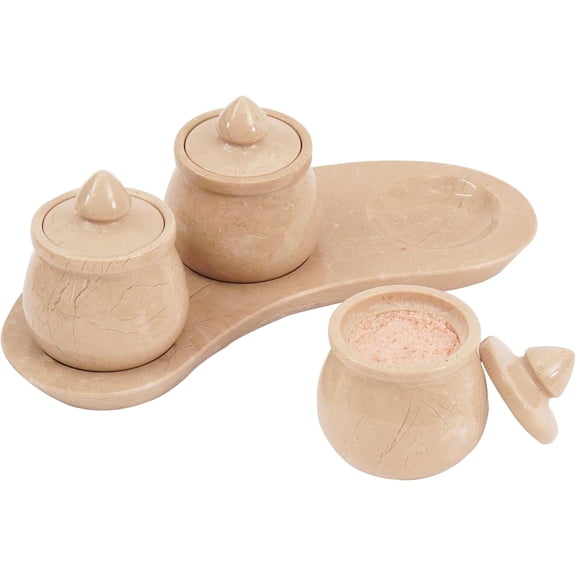 Radicaln Verona Marble 3.5" Salt Cellar with Lid and Tray | Set of 3 Decorative Salt Container, Spice Jars, Salt Holder, Sugar Bowl & Kitchen Countertop Dining Home Décor
