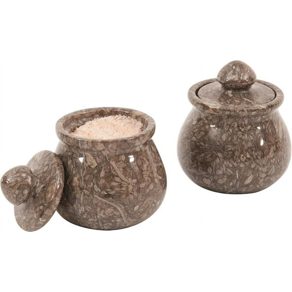 Radicaln Oceanic Marble Salt Cellar Set of 2 – 3.5" Handmade Stone Containers with Lids for Sea Salt, Pepper, Spice Storage– Elegant Kitchen Organizer
