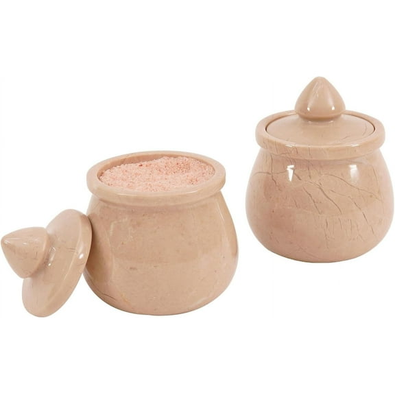 Radicaln Verona Marble Salt Cellar Set of 2– 3.5" Handmade Containers with Lids – Stylish Stone Spice Jars for Salt and Pepper –Modern Kitchen Storage