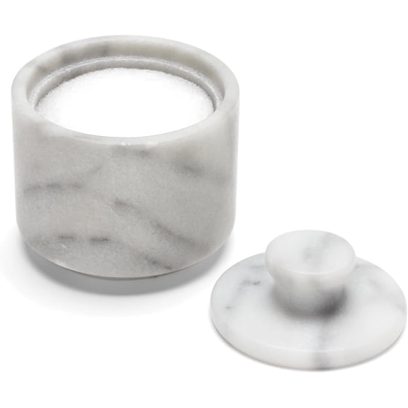 Marble Salt Cellar With Lid, 3" x 3" White Salt Holder With Lid