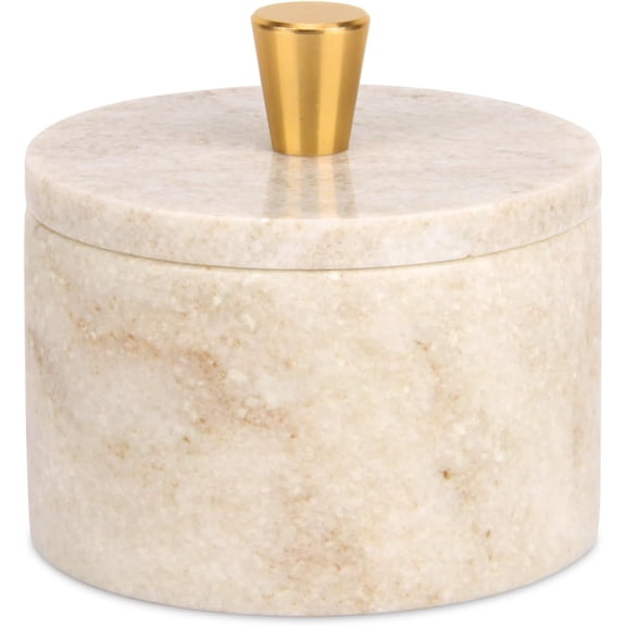 Marble Salt Cellar with Lid, 4 inch Natural Stone Salt Pepper Box, Alloy Lid for Kitchen Countertop Storage (Viva jade, 4 * 3.5)