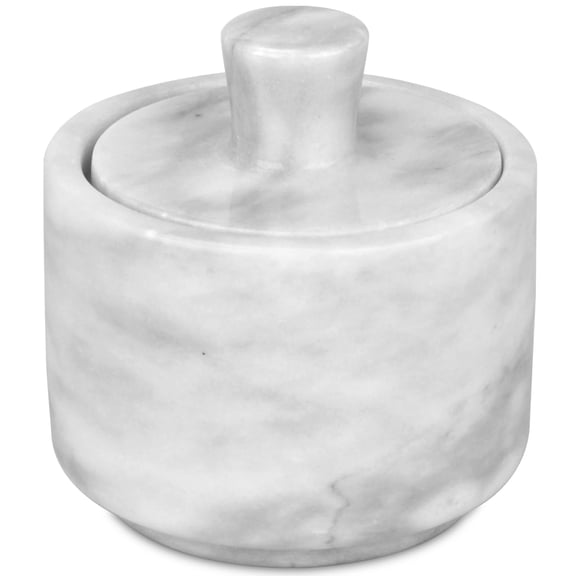Marble Salt Cellar with Lid, Stone Salt or Pepper Bowl Box Container Jar Holder Well Keeper Dish Pig Crock (Solid White)