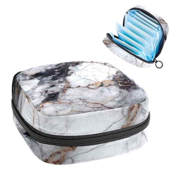 Marble Sanitary Napkin Storage Bag Period Purse Travel Security Pouch Small Treat Pouch 4.7x6.6x6.6 in Velvet Sponge Oxford Fabric Bag for Menstrual Pad Organization