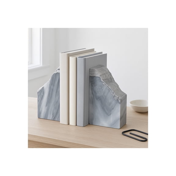 Irregular Marble Book Ends for Bookshelf Decor - Decorative Bookends Accessories for Home Library Accent - Accent Display for Office Shelves, Desk or Living Room Decor - Set of 2, 7", Black