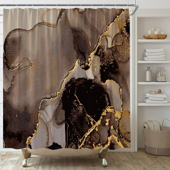 Marble Shower Curtain Abstract Brown Gold Texture Background Pattern Luxury Graphic Print Cracked Fabric Bathroom Decor Set Include Hooks 36"W x 72"L (Pack of 1)