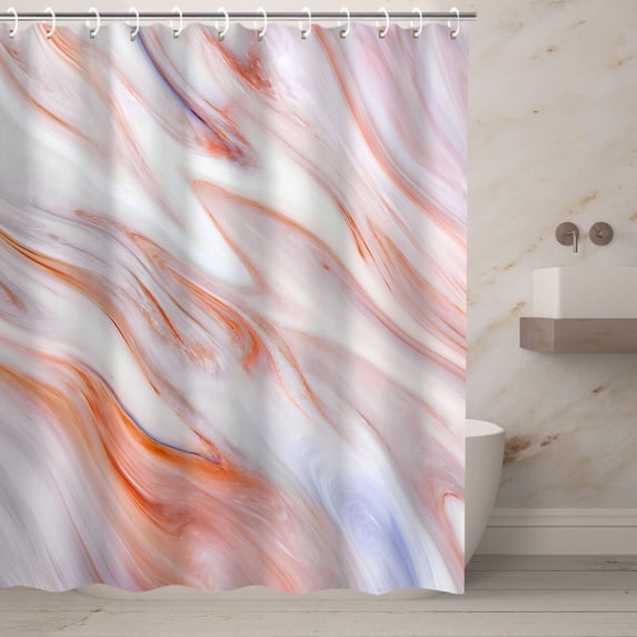 Marble Shower Curtain, Abstract Shower Curtain, Orange Shower Curtain, Peach Shower Curtains Set with 12 Hooks, 72" Wx72 H, Coral Bathroom Decor