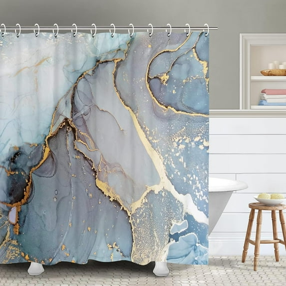Marble Shower Curtain, Abstract Shower Curtains, Blue Ombre Shower Curtains Set with 12 Hooks, Decor Waterproof Bathroom Curtain, 72x72