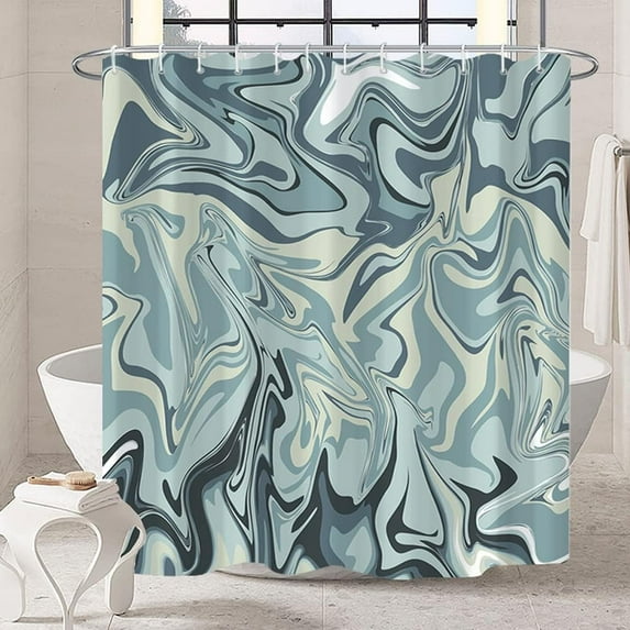 Marble Shower Curtain Blue Abstract Art Decor Waterproof Fabric for Bathroom Stalls and RVs Ideal for a Modern and Elegant Bathroom Makeover Includes Hooks (72"x72 inches)
