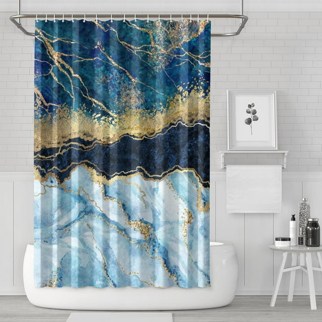 Marble Shower Curtain, Blue Marble Shower Curtain Set, Abstract Luxury