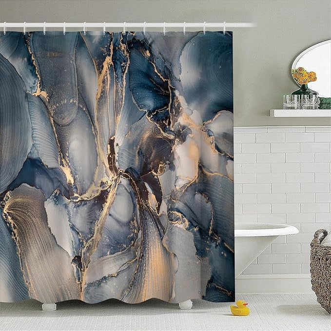 Marble Shower Curtain, Dark Grey Fabric Shower Curtains For Bathroom