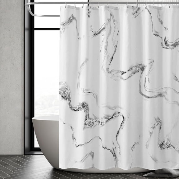 Marble Shower Curtain, Grey and White Fabric Shower Curtain, Abstract Modern Marble Bathroom Accessories Decor Set with Hooks, Machine Washable, 72 x 72