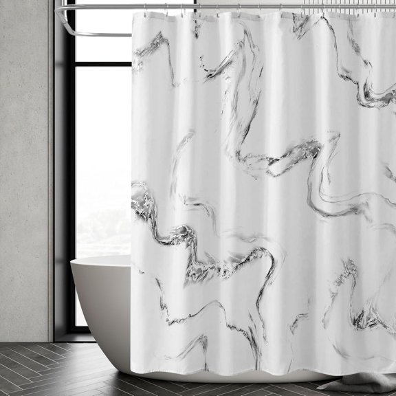Marble Shower Curtain, Grey and White Fabric Shower Curtain, Abstract Modern Marble Bathroom Accessories Decor Set with Hooks, Machine Washable, 72 x 72