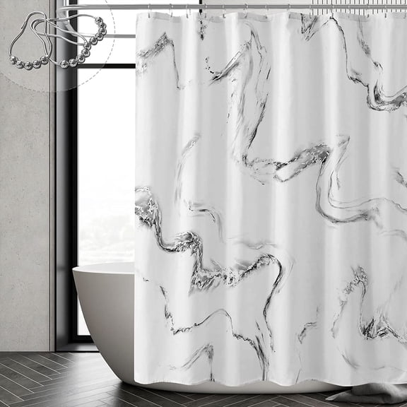 Marble Shower Curtain, Grey and White Fabric Shower Curtain, Abstract Modern Marble Bathroom Accessories Decor Set with Hooks, Machine Washable, 72 x 72
