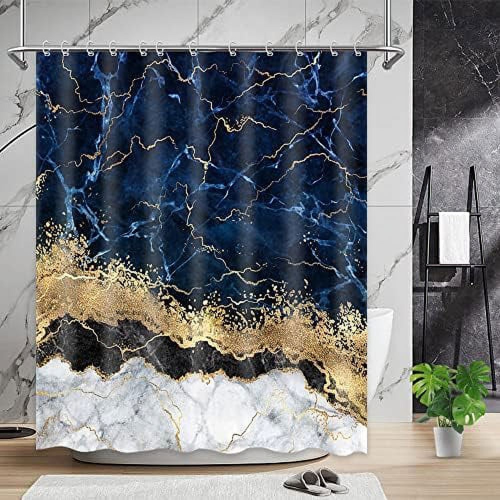 Marble Shower Curtain Luxury Gold Navy Blue Marbling Bath Curtain Modern Fabric Bathroom Shower