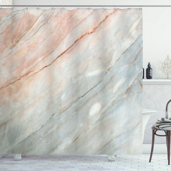 Marble Shower Curtain, Onyx Stone Textured Natural Featured Authentic Scratches Artful Illustration, Fabric Bathroom Set with Hooks, 69W X 70L Inches, Peach Pale Grey, by Ambesonne