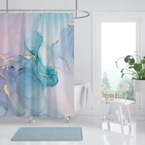 Marble Shower Curtain Set Light Blue and Gold Turquoise Bathroom Shower Curtain Luxurious Art Painting Ink Texture Waterproof Fabric with 12 Hooks, Machine Washable 72x72 inch