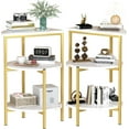 thumbnail image 1 of Marble Side End Table Set, 3-Tier Sofa Side Table, Small Round Coffee Bedside Corner Table with Metal Frame for Living Room Bedroom (2, White&Gold), 1 of 6