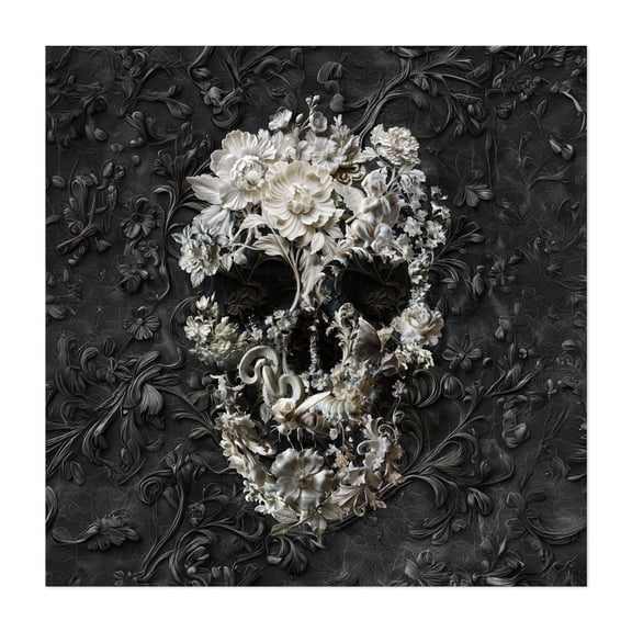 Marble Skull - Digital Art Floral Surrealism Flowers Modern Art Abstract Unframed Wall Art Print 6 x 6 inches