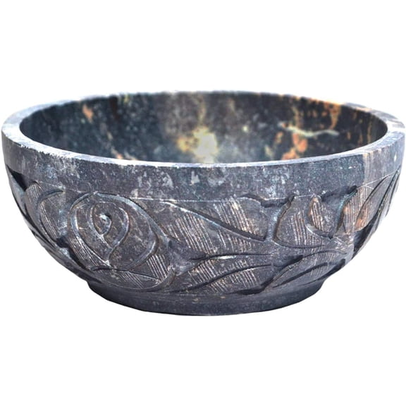 Marble Soapstone Natural Smudge Pot | Stone Bowl | Scrying And Smudge Bowl (Scrying - Bowls & Mirrors) (5 Inch) From India. Handmade Leaf Carved Design.