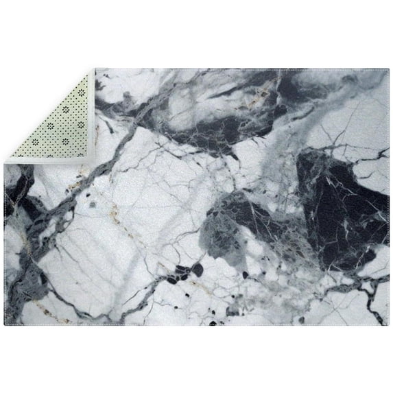 Marble Soft Polyester Bath Rug - Quick Dry Absorbent Floor Mat for Bathroom - Machine Washable Shower Rug - Plush Comfortable Toilet Mat for Home Decoration - Gray Color Rug