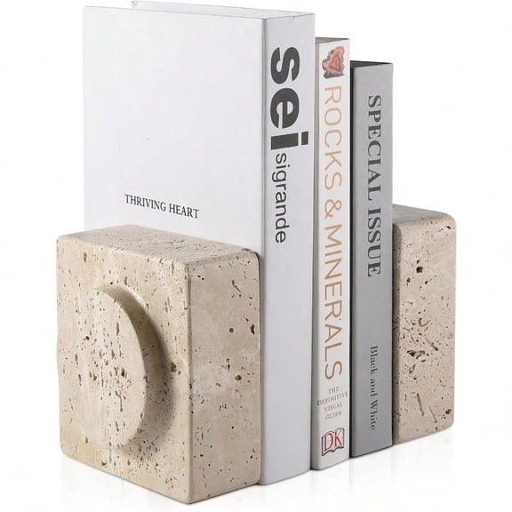 Marble Square Book Ends Heavy Duty Book Holders Bookends for Shees Office Bookshelf Decor for CDs Video Games Travertino Romano