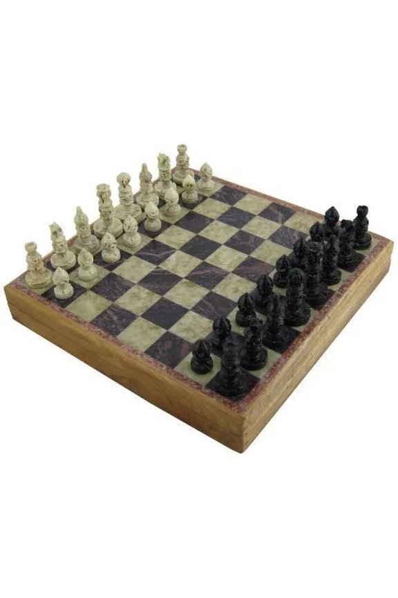 Marble Stone Art Unique India Chess Pieces and Board Set 8 X 8 Inches by RoyaltyRoute