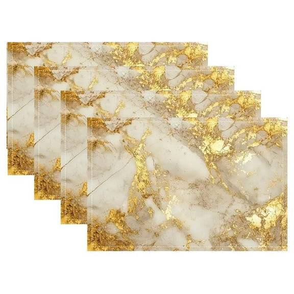 Marble Stone Beige Placemats, Granite Elegance Slab Vintage Nature Table Mat Linen Burlap Washable Double-Deck Heat Insulation for Dining Table Kitchen Table Set of 4 (12 x 18 inch)