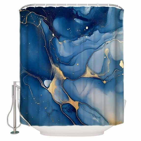 Marble Stone Shower Curtain Set ,Waterproof Fabric Shower Curtains Texture Abstract Blue Golden Fluid Art Modern Shower Curtains for Bathroom,Bathroom Decor 60"x72"