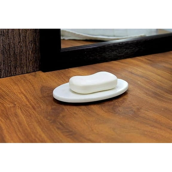 Marble Stone Soap Dish Bath Accessories for Bath Tub or Wash Basin in Curvy Oval Shape Made Out of Indian White Marble