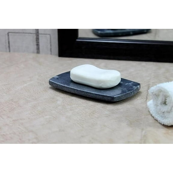 Marble Stone Soap Dish Bath Accessories for Bath Tub or Wash Basin in Curvy Rectangular Shape Black Marble