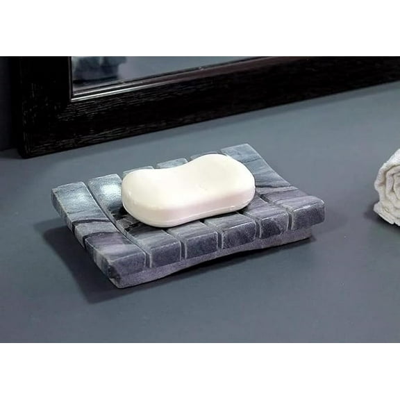 Marble Stone Soap Dish Bath Accessories for Bath Tub or Wash Basin in Curvy Rectangular Shape Made Out of Indian White Marble Grey